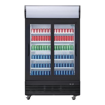 GM814 Polar G-Series Rechtopstaande Schuifdeur Displaykoeling met Lichtbak 950Ltr Zwart