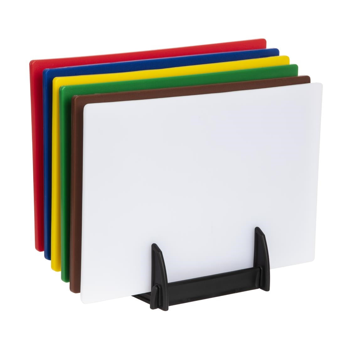 FY329 Hygiplas LDPE snijplanken set met rek 450x300x10mm (Set van 6)