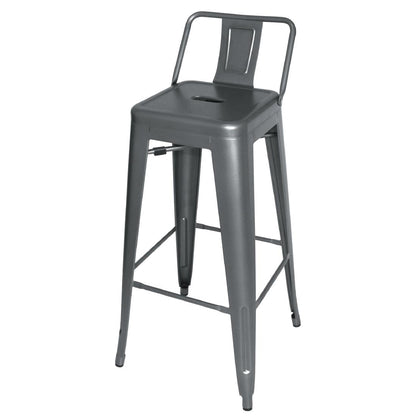 DM935 Bolero Bistro stalen barkruk met rugleuning grijs (4 stuks)