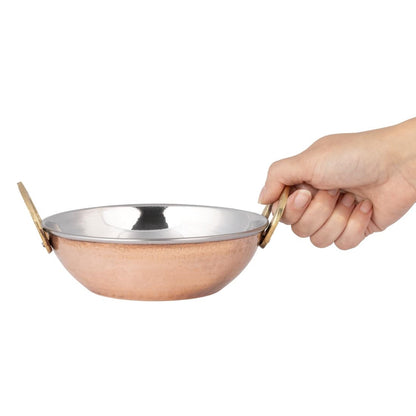 HY129 Olympia Koperen Kadai Schotel Roestvrij Staal Messing Handvatten 660ml