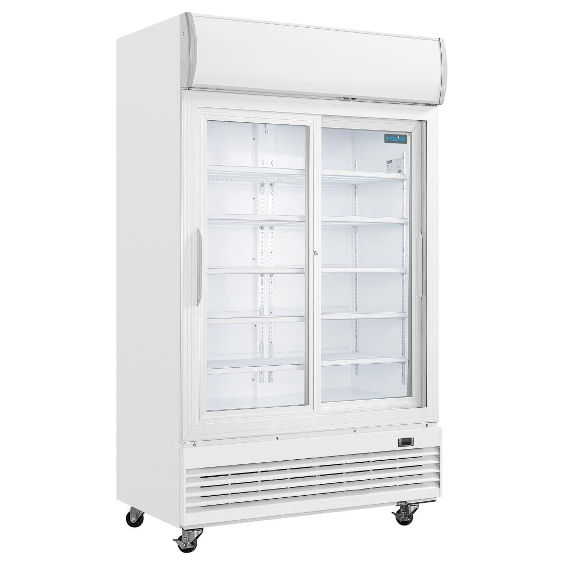 GE581 Polar G-serie tweedeurs displaykoeling met lichtbak 950L schuifdeuren