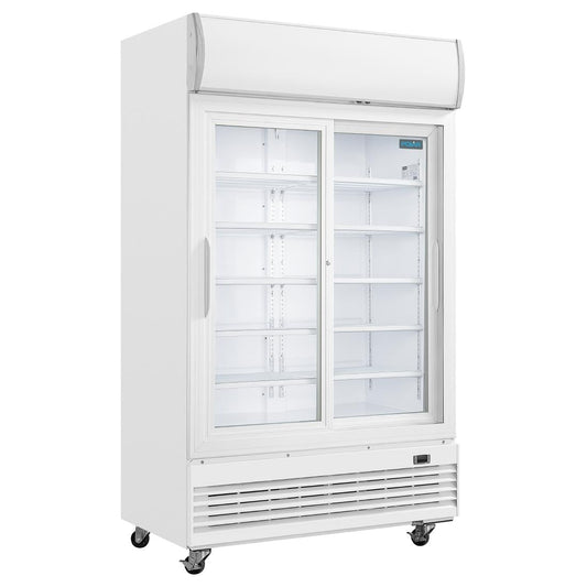 GE581 Polar G-serie tweedeurs displaykoeling met lichtbak 950L schuifdeuren