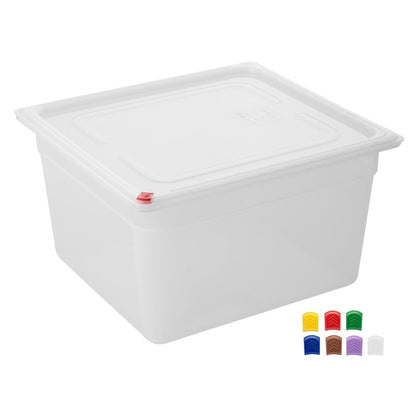 HZ352 Hygiplas Click PP GN Container 2/3 met deksel & 7 kleurenclips 200mm 16.1Ltr (4 stuks)