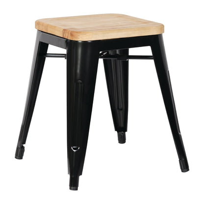 GM635 Bolero stalen kruk met houten zitting - zwart (4 stuks)