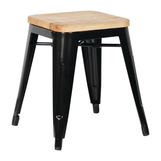 GM635 Bolero stalen kruk met houten zitting - zwart (4 stuks)