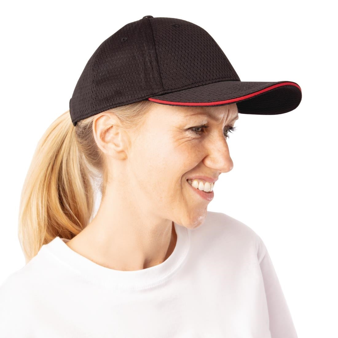 A945 Chef Works Cool Vent baseball cap zwart en rood