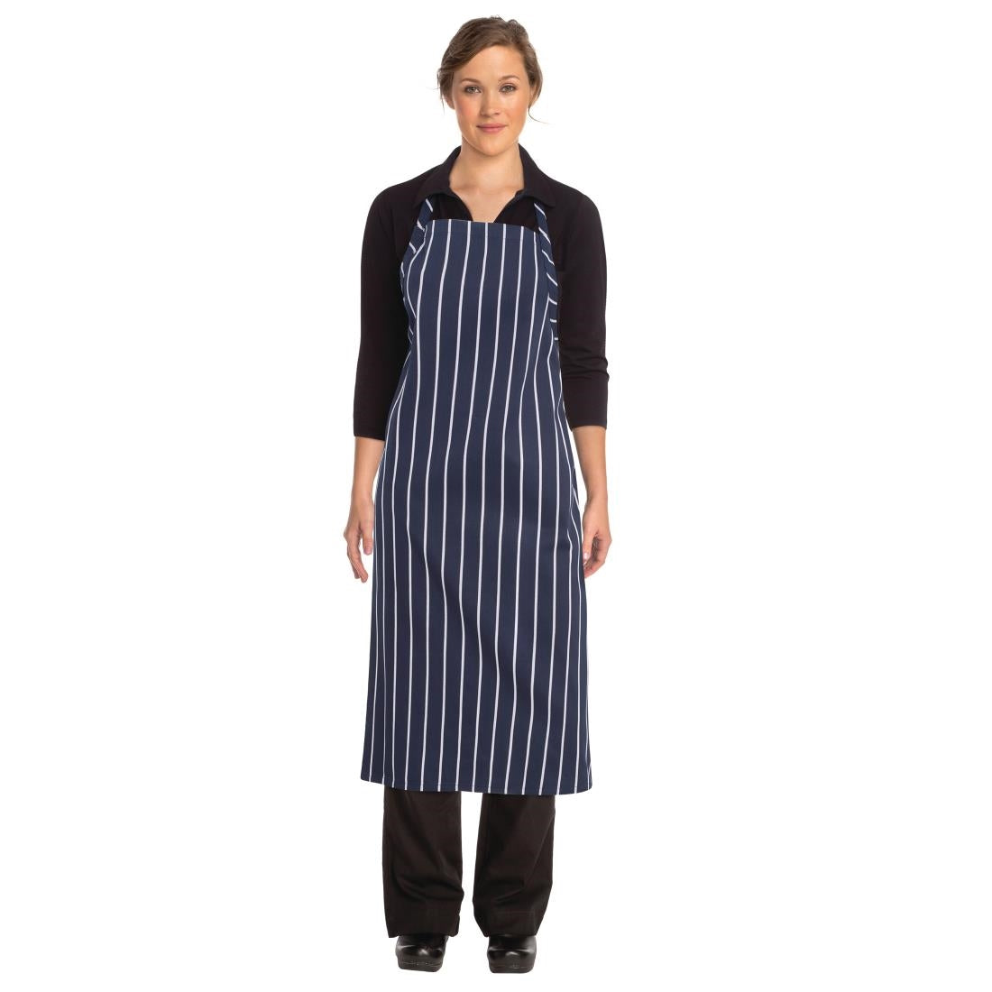 B249 Chef Works Premium geweven schort blauw-wit gestreept