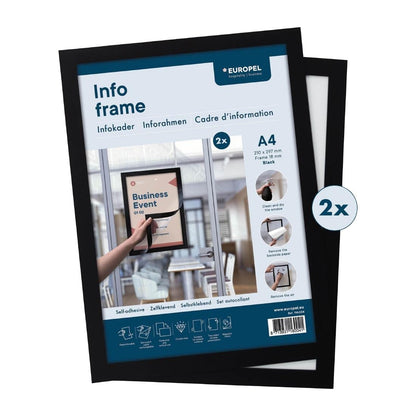 HU456 Europel Infokader / Zelfklevende Set Van 2 Stuks A4 Zwart