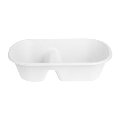 HW628 Fiesta Composteerbare Bagasse Ovale 2-Vak Container 900ml (100 stuks)