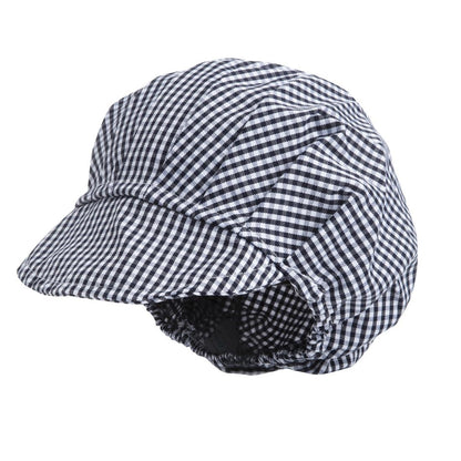 B257 Whites polykatoen koksmuts met klep blauw-wit geruit