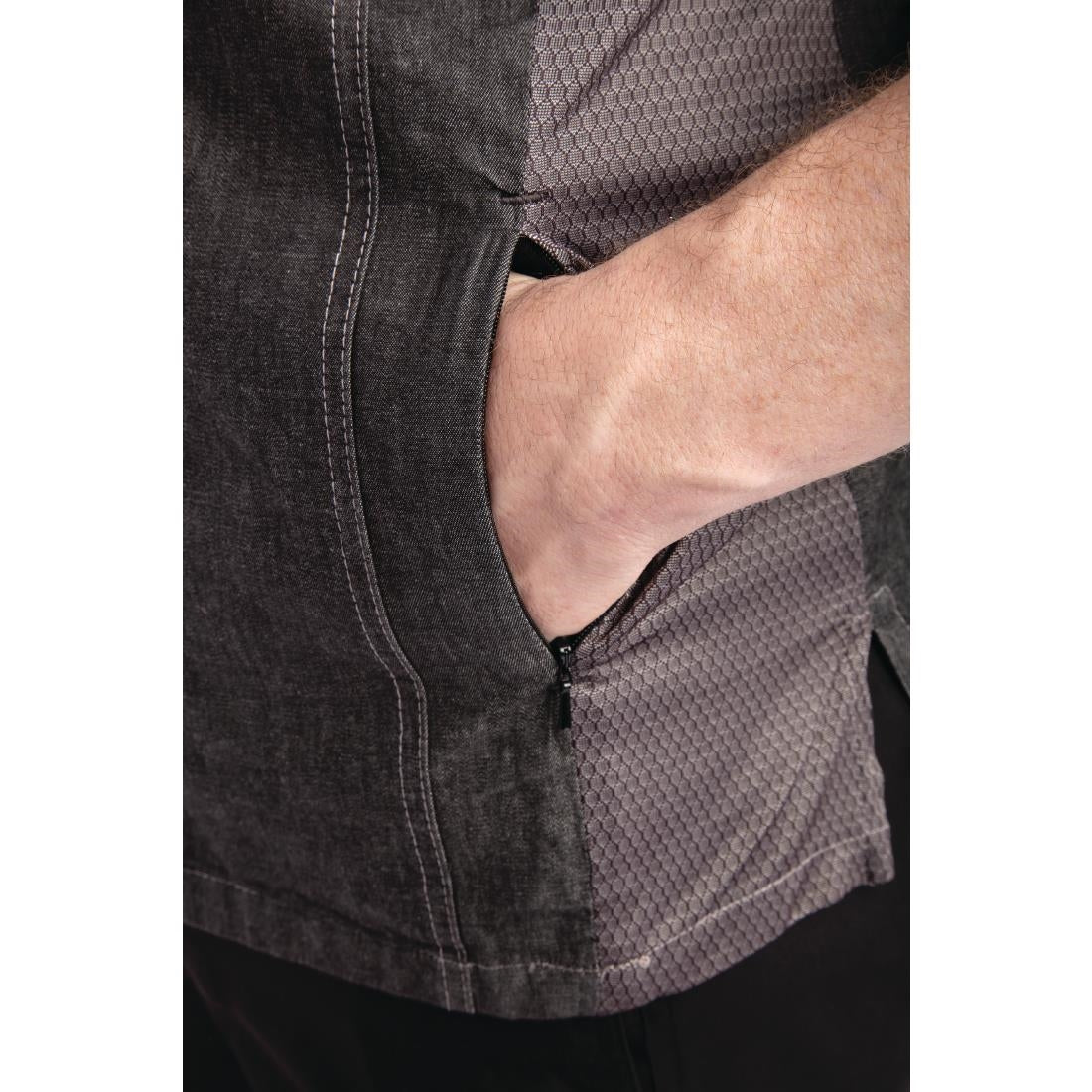 BB279-S Chef Works Urban Tribeca denim koksbuis met drukknopen korte mouw grijs S