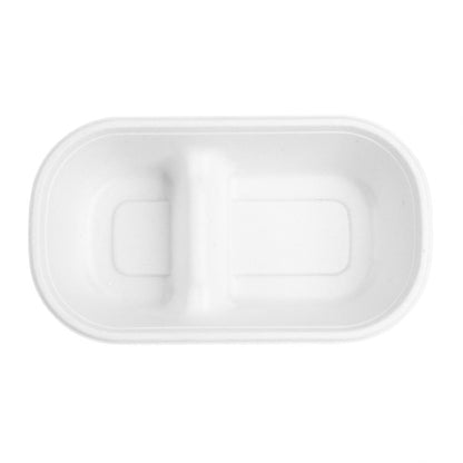HW628 Fiesta Composteerbare Bagasse Ovale 2-Vak Container 900ml (100 stuks)