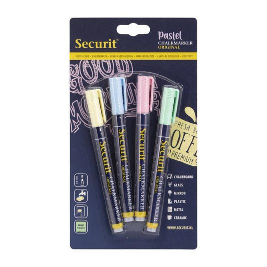 CU771 Securit Liquid pastel krijtstift met 1-2mm Penpunt in groen, blauw, geel, lila (4 stuks)