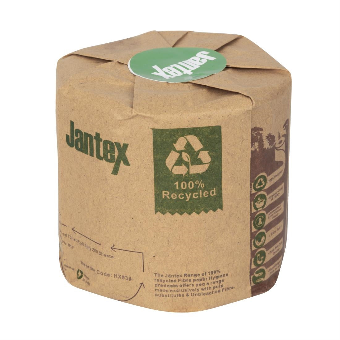 HX934 Jantex Groen 100% Gerecycled Gewikkeld Toiletpapier 3-laags 260 Vellen (36 stuks)
