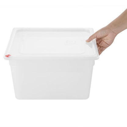 HZ352 Hygiplas Click PP GN Container 2/3 met deksel & 7 kleurenclips 200mm 16.1Ltr (4 stuks)
