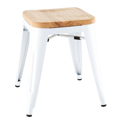 DW738 Bolero Bistro Lage Krukken Met Houten Zitkussen Wit (4 Stuks)