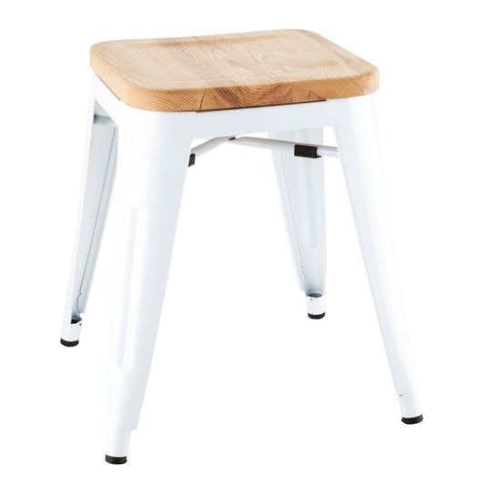 DW738 Bolero Bistro Lage Krukken Met Houten Zitkussen Wit (4 Stuks)