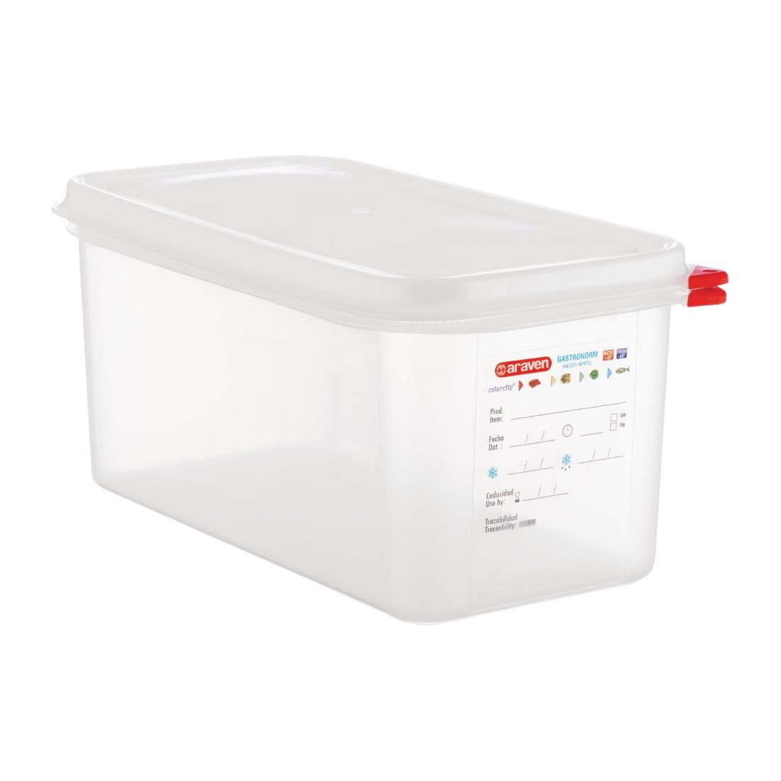 T987 Araven GN 1/3 voedselbak met deksel 6Ltr (4 stuks)