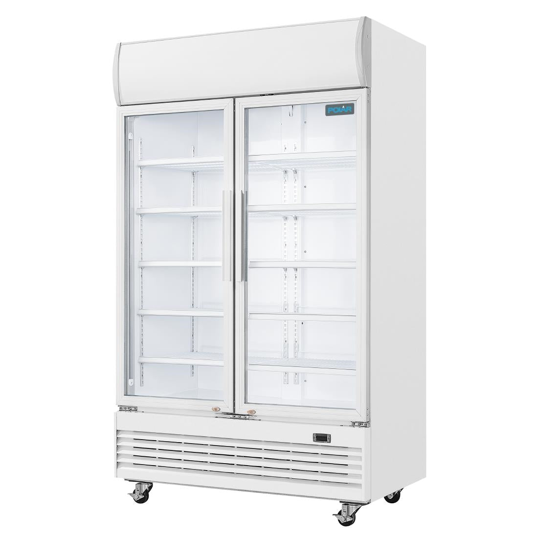 GE580 Polar G-serie tweedeurs displaykoeling met lichtbak 950L klapdeuren