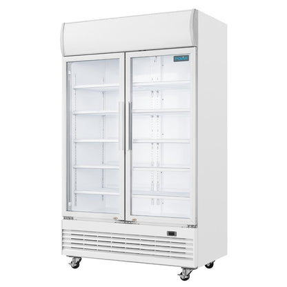 GE580 Polar G-serie tweedeurs displaykoeling met lichtbak 950L klapdeuren