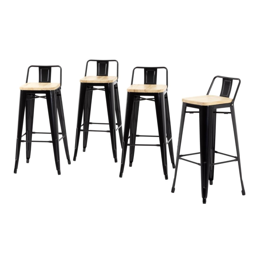 FB623 Bolero Bistro hoge barstoel met houten zitting zwart (4 stuks)