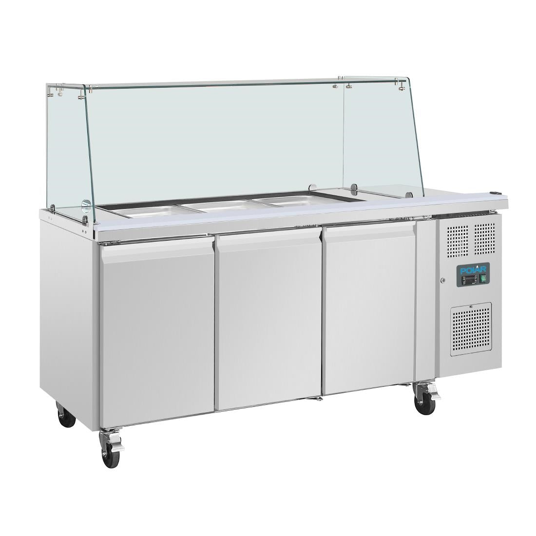 UA018 Polar U-serie driedeurs saladette met vierkant kuchscherm