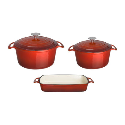 SA727 Vogue Gietijzeren Kookgerei 3-Delige Set - Rood