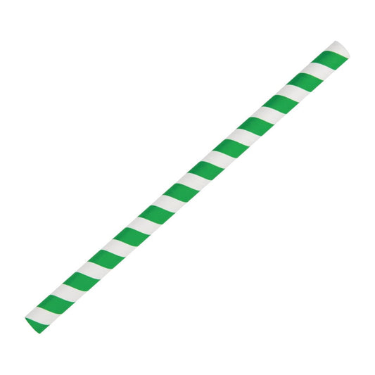FB148 Fiesta Compostable groen/wit gestreepte papieren smoothierietjes 21cm (250 stuks)