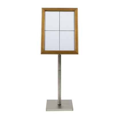 DP529 Securit 4xA4 teakhouten witte LED menukaarthouder met paal en voet