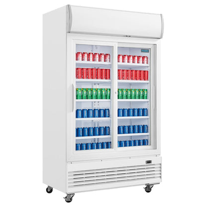 GE581 Polar G-serie tweedeurs displaykoeling met lichtbak 950L schuifdeuren