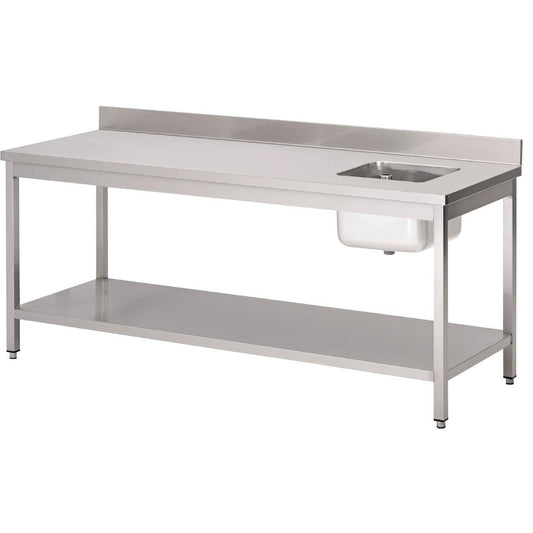 DS432 Gastro M RVS werktafel met spoelbak rechts en achteropstand 85x160x70cm