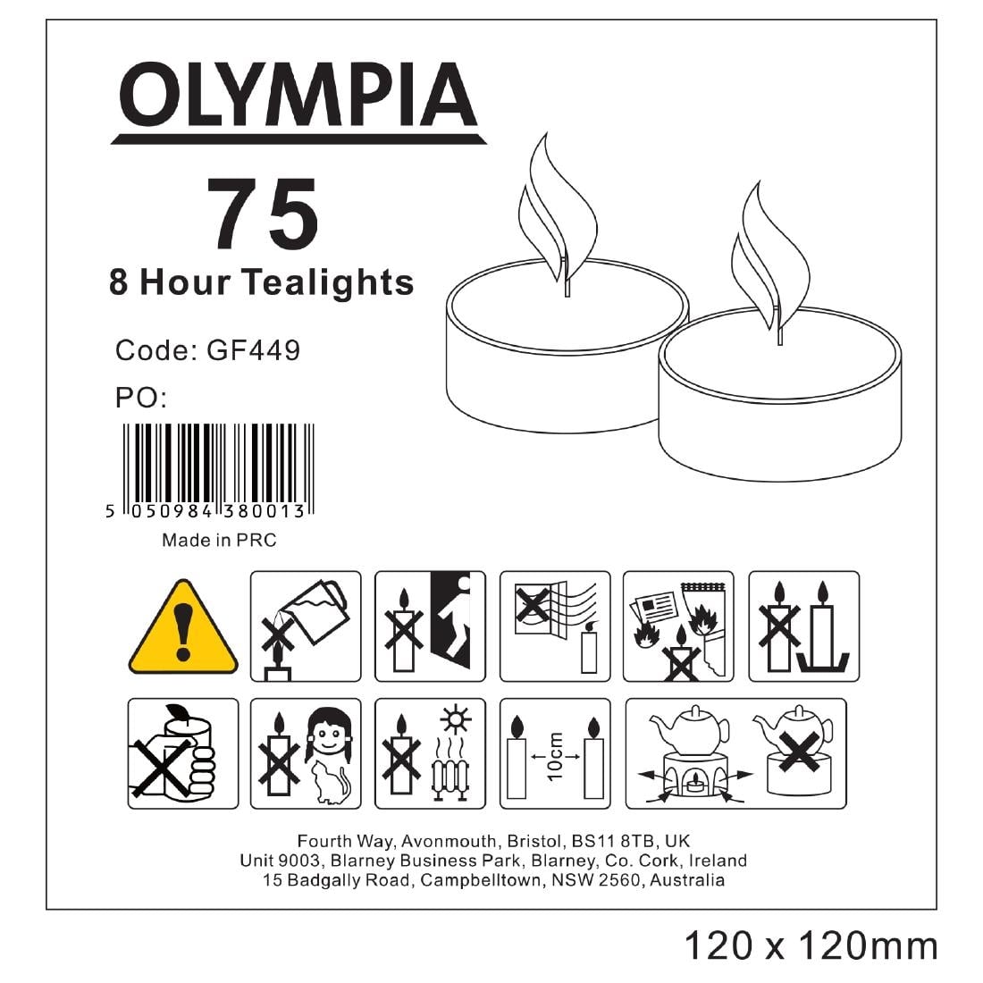 GF448 Olympia theelichten 4 uur (100 stuks)