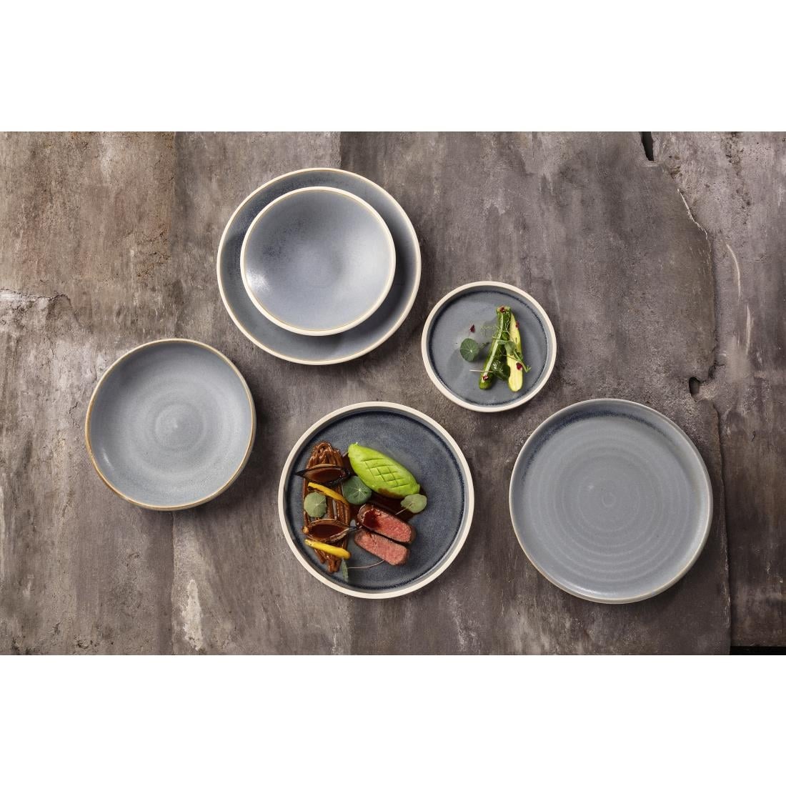 FA300 Olympia Canvas platte ronde borden blauw graniet 18cm (6 stuks)
