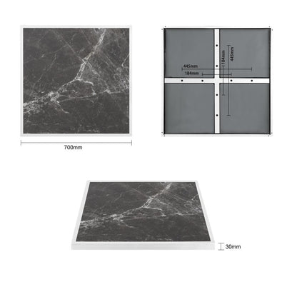 FU516 Bolero Tafelblad Van Gehard Glas Voor Buiten, Donker Granieteffect, Witte Rand 700mm