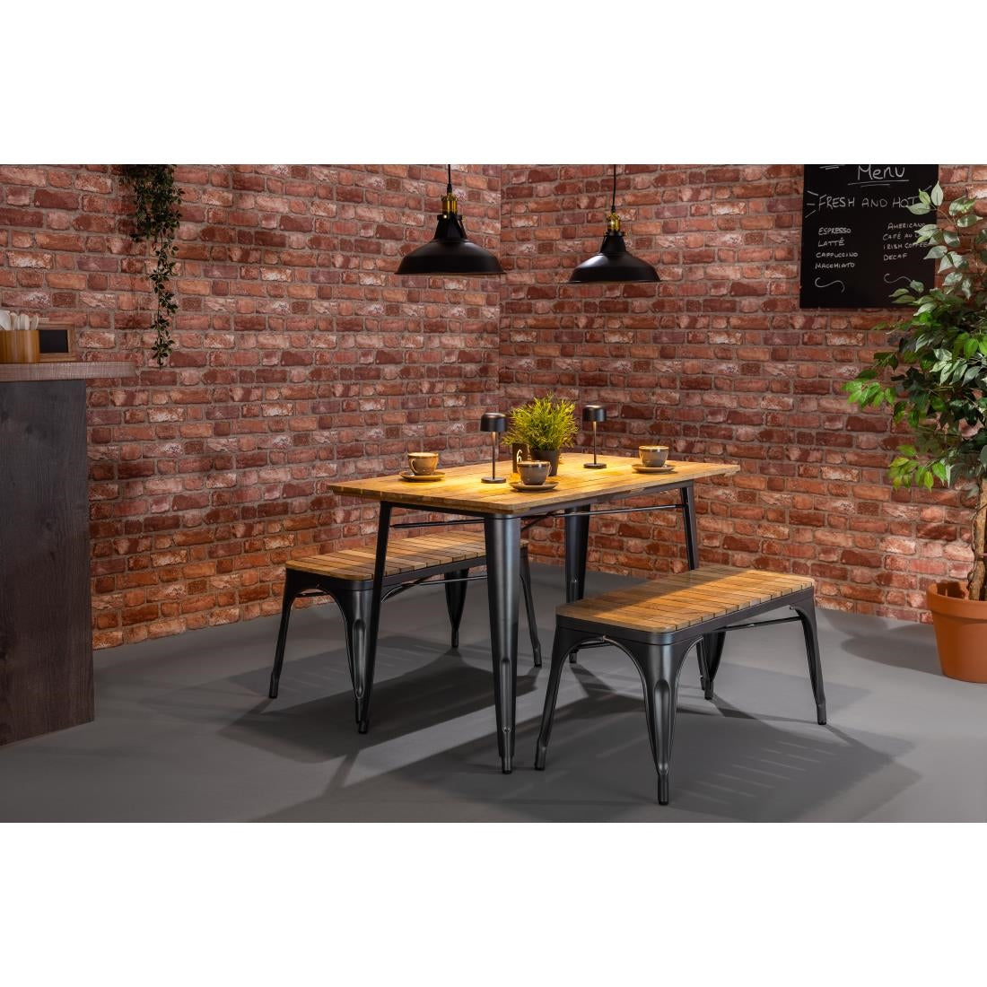 HZ817 Bolero Bistro Bank Met Mangohouten Latten En Donkergrijze Poten 850mm (2 stuks)