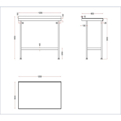 DR022 Holmes roestvrijstalen wandtafel met opstand 1200 mm