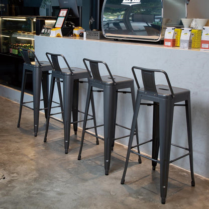 DM935 Bolero Bistro stalen barkruk met rugleuning grijs (4 stuks)