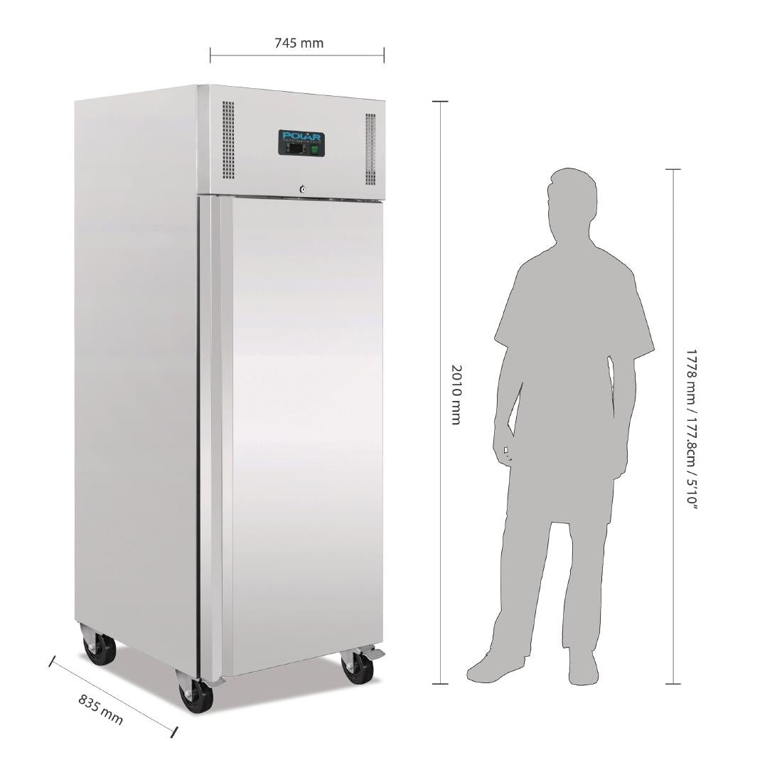 U633 Polar U-serie professionele 1-deurs vriezer RVS 650Ltr