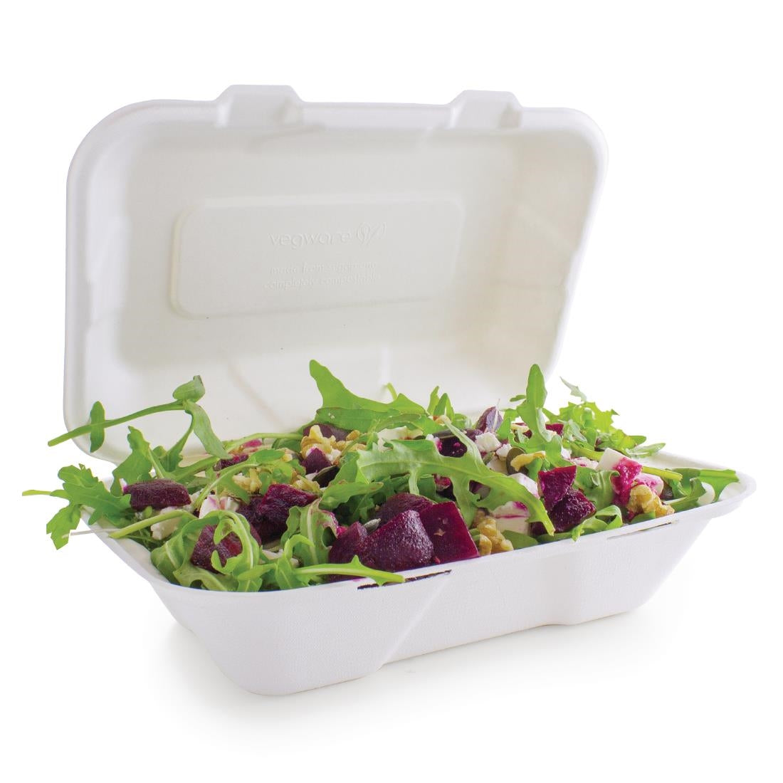 GH026 Vegware composteerbare bagasse voedseldozen met scharnierdeksel 22,8cm (200 stuks)