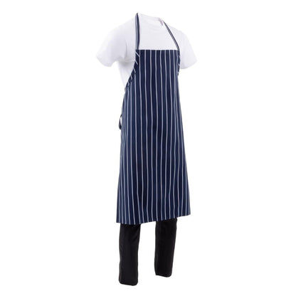 B249 Chef Works Premium geweven schort blauw-wit gestreept
