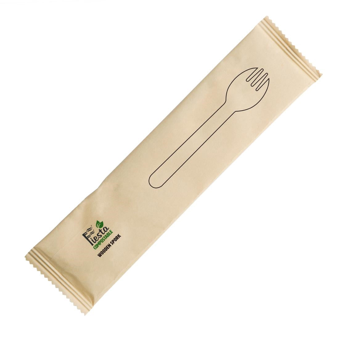 CH086 Fiesta Compostable individueel verpakte houten sporken (500 stuks)