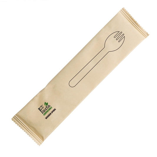 CH086 Fiesta Compostable individueel verpakte houten sporken (500 stuks)