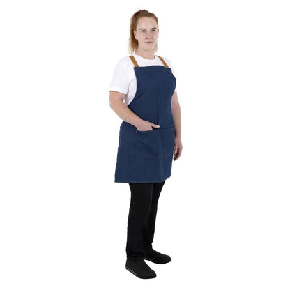 BA159 Southside Schort Denim Blauw Met Bruine Bandjes