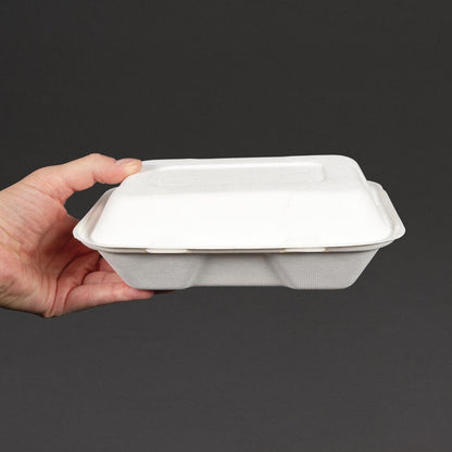 GH026 Vegware composteerbare bagasse voedseldozen met scharnierdeksel 22,8cm (200 stuks)