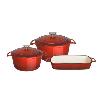 SA727 Vogue Gietijzeren Kookgerei 3-Delige Set - Rood