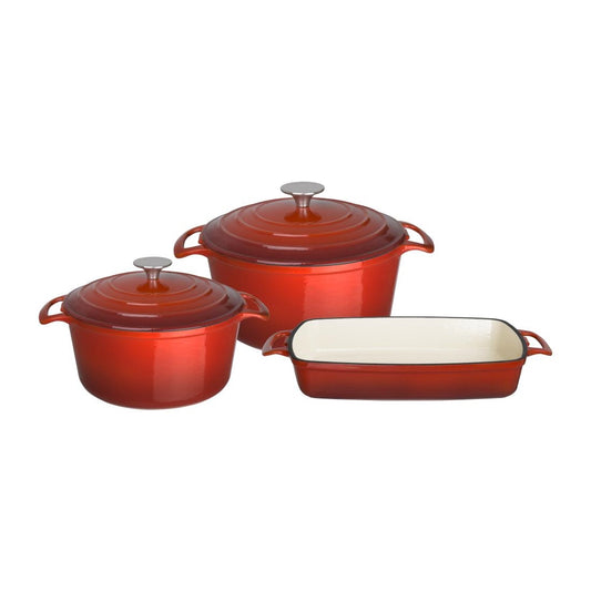SA727 Vogue Gietijzeren Kookgerei 3-Delige Set - Rood