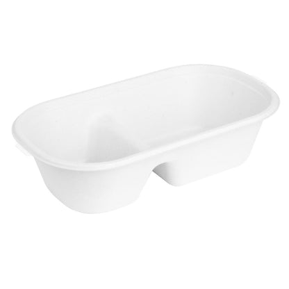 HW628 Fiesta Composteerbare Bagasse Ovale 2-Vak Container 900ml (100 stuks)