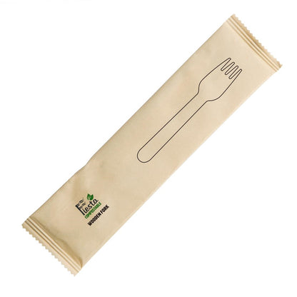 CH083 Fiesta Compostable individueel verpakte houten vorkjes (500 stuks)
