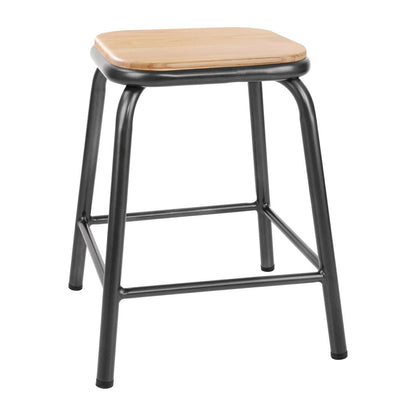 FB930 Bolero Cantina lage kruk met houten zitting metallic grijs (4 stuks)