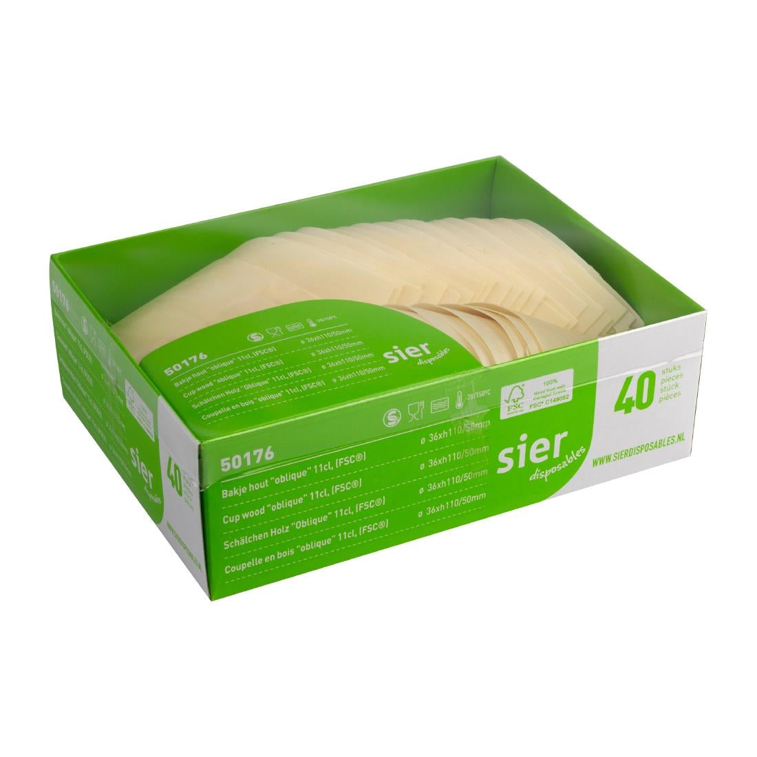 HZ705 Sier Disposables Beker hout "schuin" 11cl. (FSC®) ø36 x h110/50mm (40 stuks)